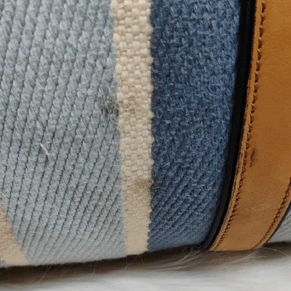 SALE! Auth Gucci Blue & White Striped Leather Trim Travel/Duffle Bag W Strap - Picture 5 of 16